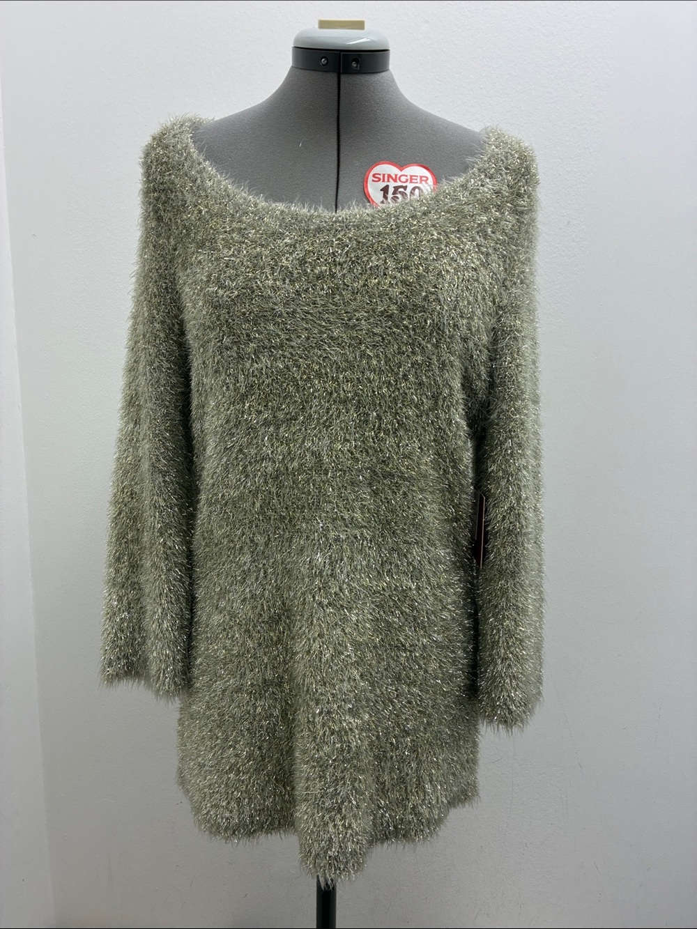 Reba Fuzzy Eyelash Gold Metallic Women's Sweater Tunic